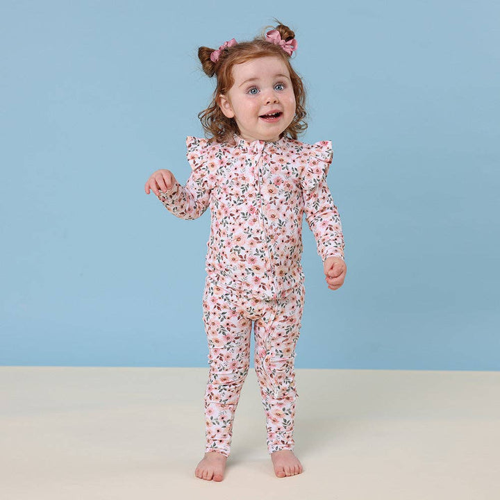 Spring Floral Organic Snugglesuit Convertible Romper with Frill