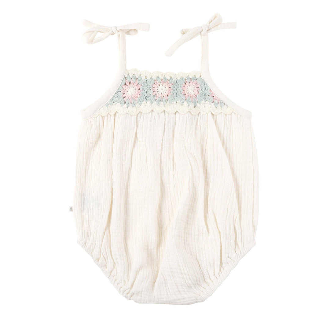 Crochet Woven Sleeveless Romper - Coconut