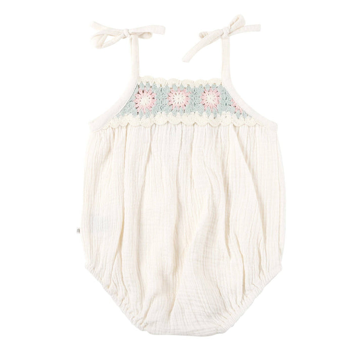 Crochet Woven Sleeveless Romper - Coconut