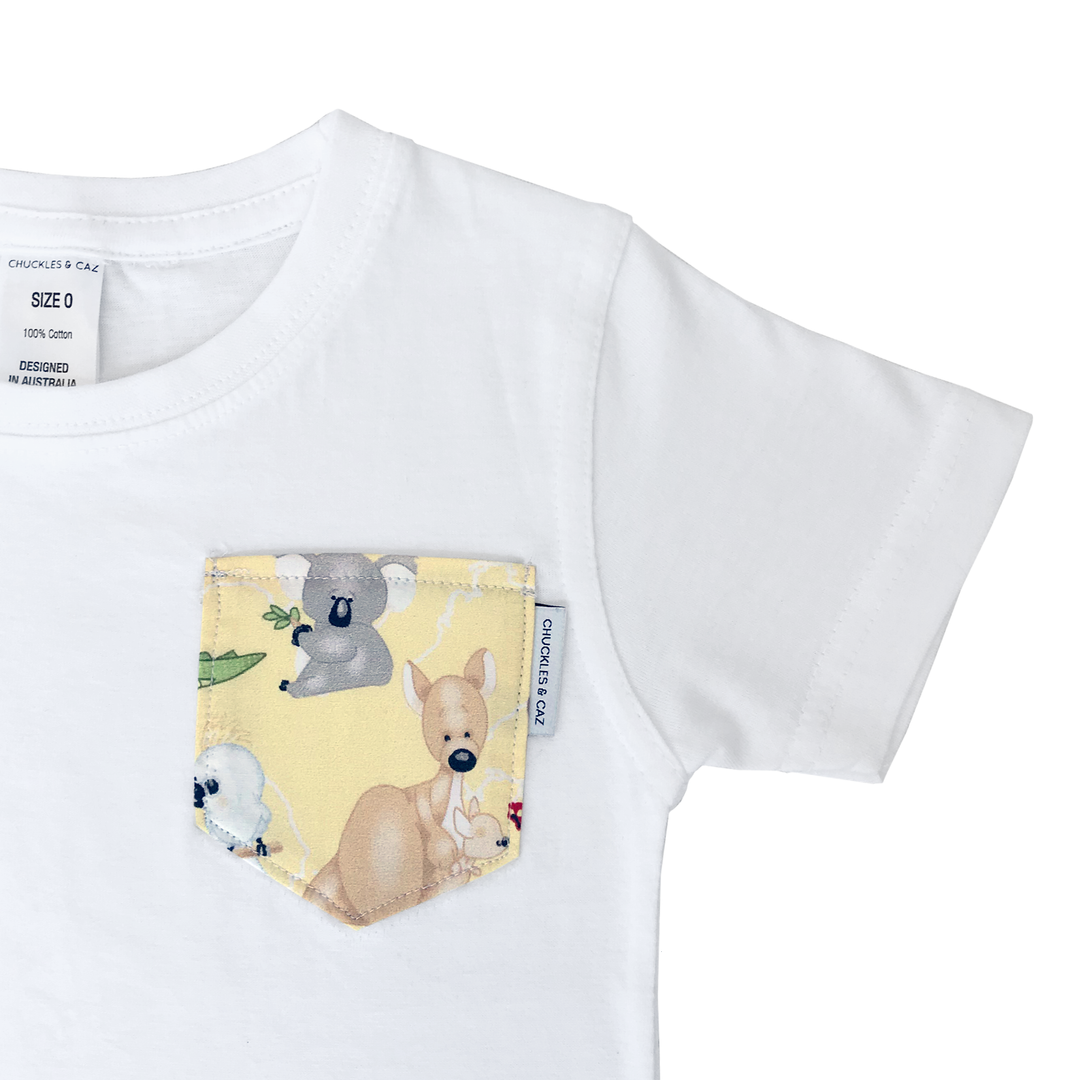 Cute Australian Animals Pocket on White Tee