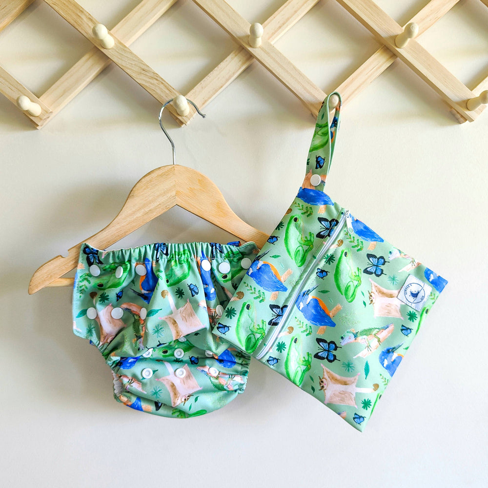 REUSABLE SWIM NAPPY & MINI WET BAG COMBO - FOREST