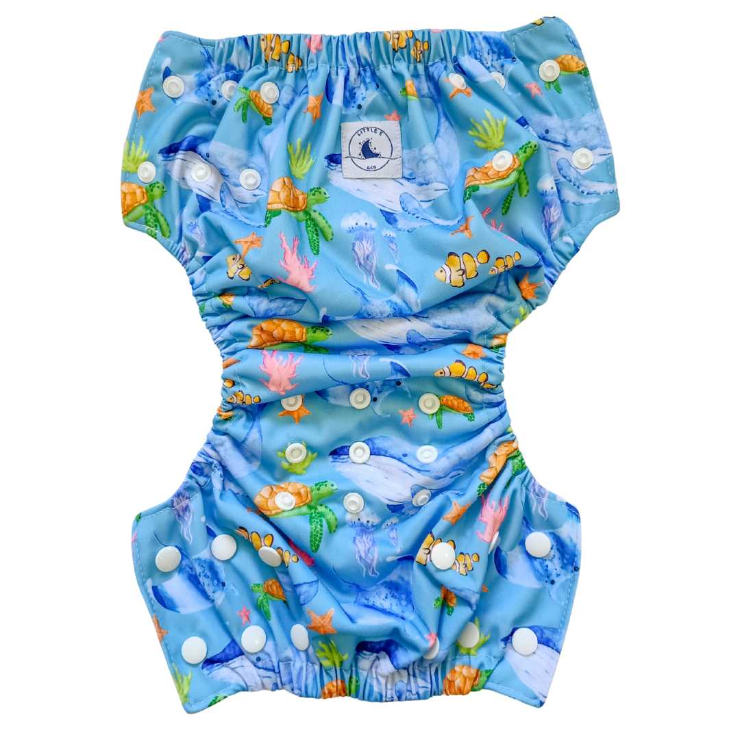 REUSABLE SWIM NAPPY & MINI WET BAG COMBO - OCEAN