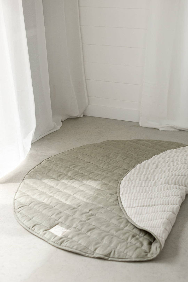 Soft Sage & Pinstripe - French Linen Baby Play Mat