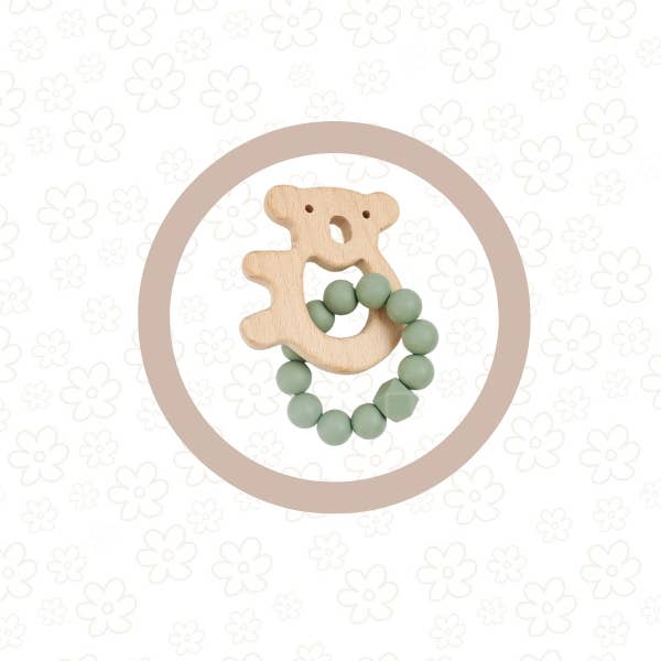 Koala Silicone + Beechwood Teether Ring (Sage Green)