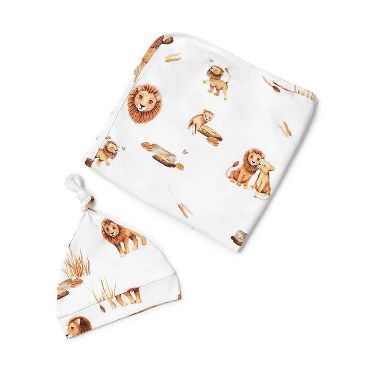 Lion Organic Jersey Wrap & Beanie Set