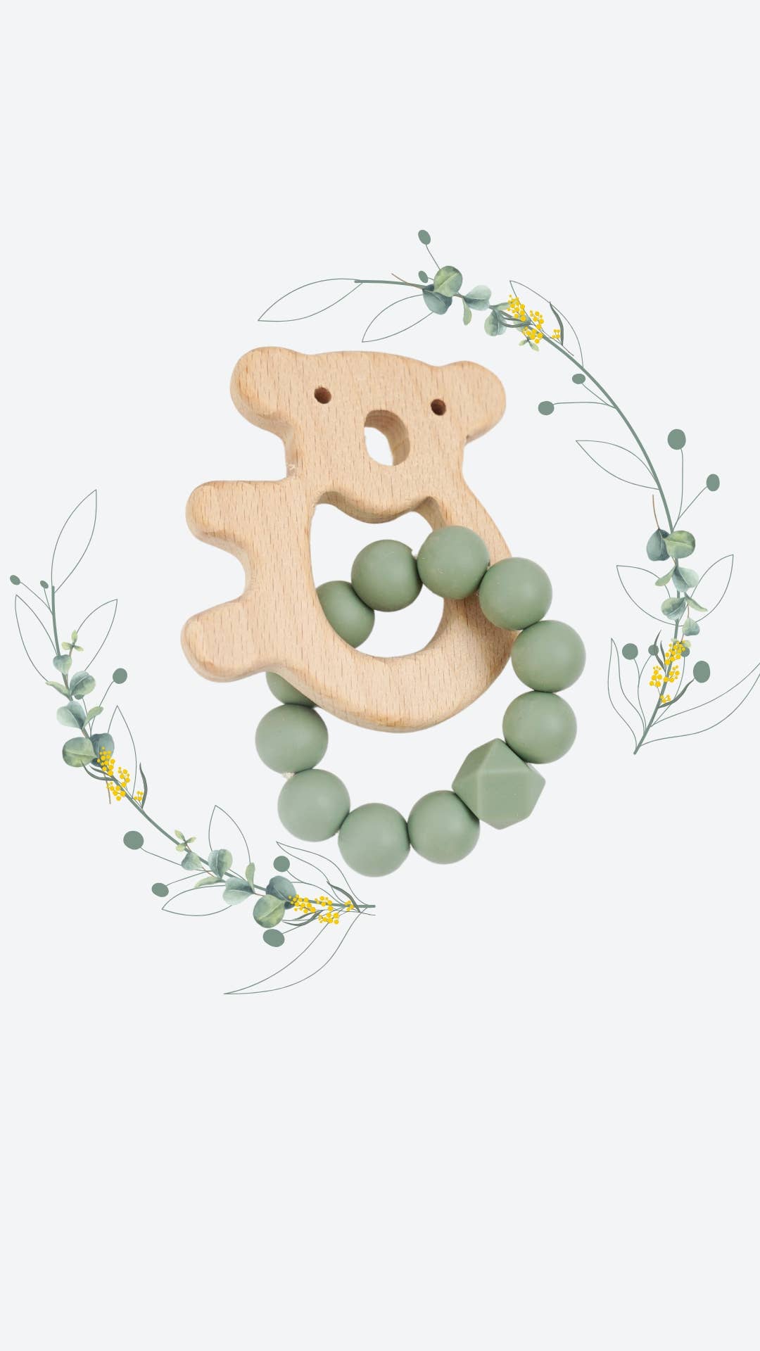 Koala Silicone + Beechwood Teether Ring (Sage Green)
