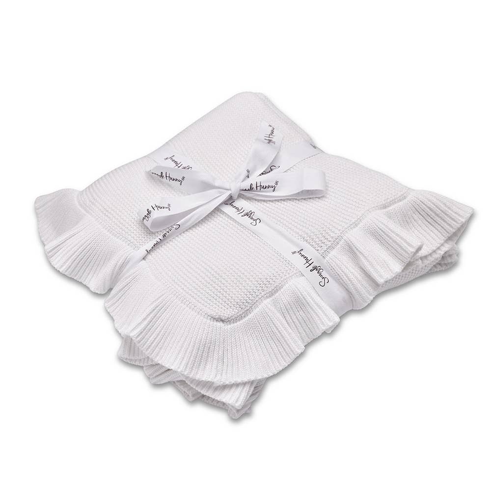 White Ruffle Knit Organic Baby Blanket