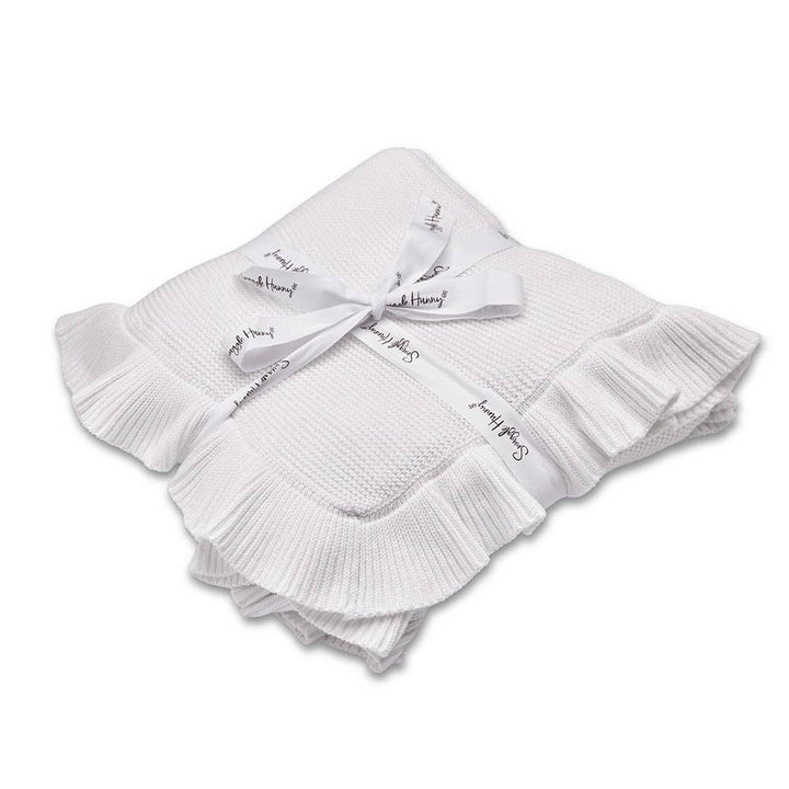 White Ruffle Knit Organic Baby Blanket