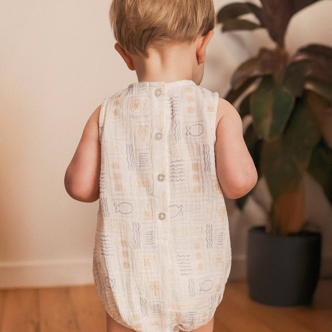 Sleeveless Woven Printed Romper - Salty Shores
