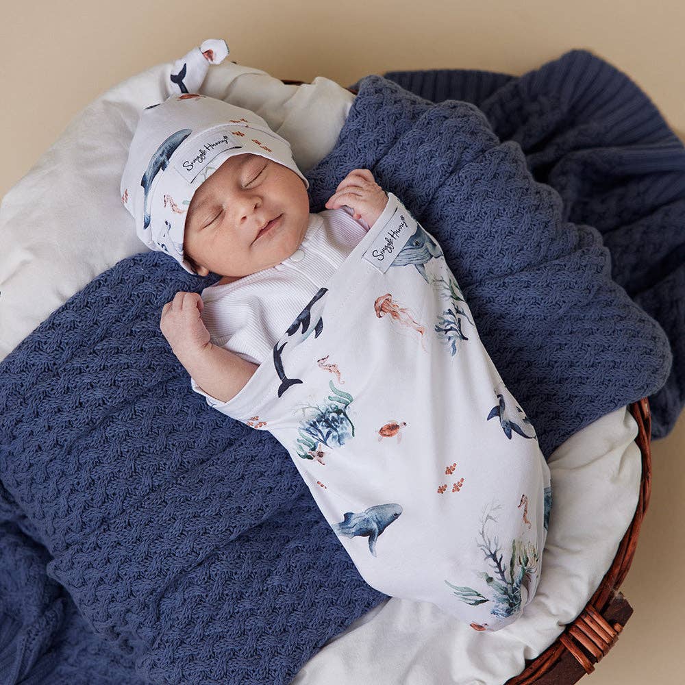 Ocean Organic Snuggle Swaddle & Beanie Set