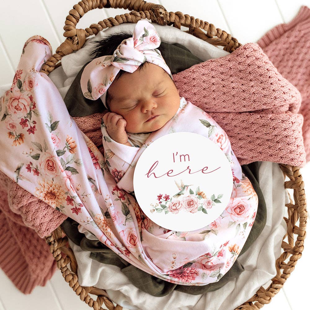 Birds & Blooms Organic Jersey Wrap & Topknot Set