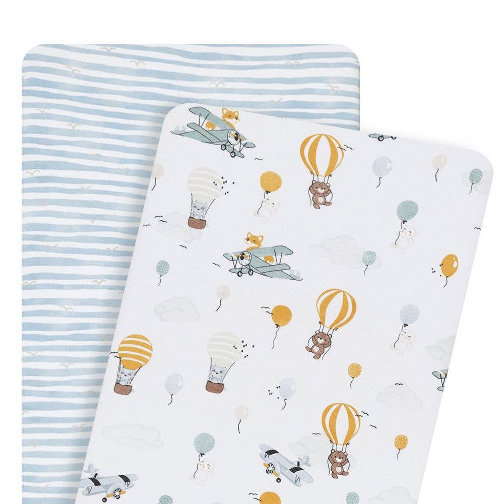 2pk Bedside Co-Sleeper Fitted Sheets - Up Up & Away