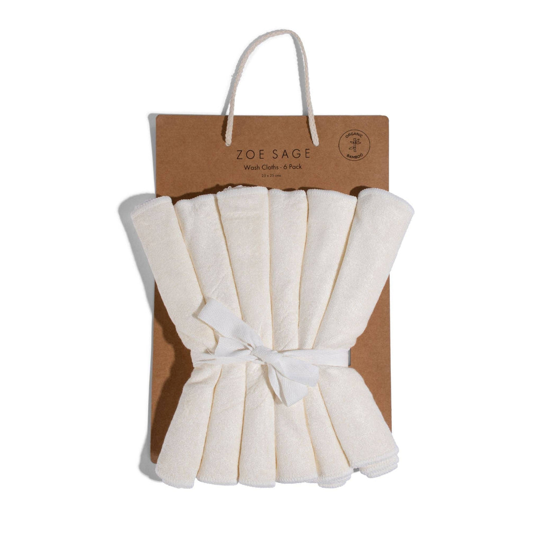 Baby Wash Cloths Bamboo 6 Pack - White