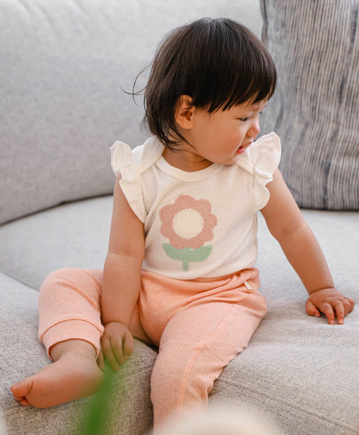 Flutter Sleeve Baby Bodysuit - Chenille flower