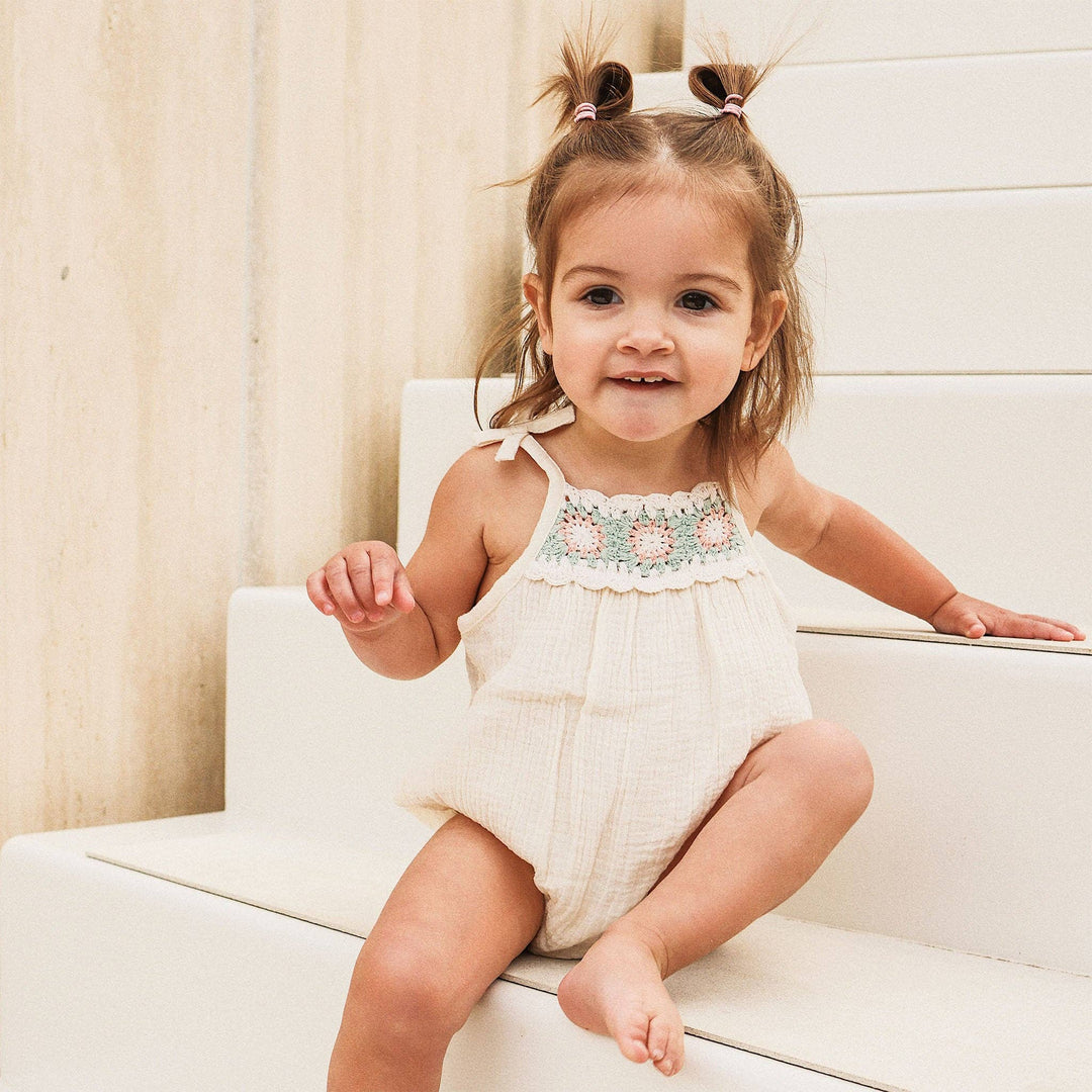 Crochet Woven Sleeveless Romper - Coconut