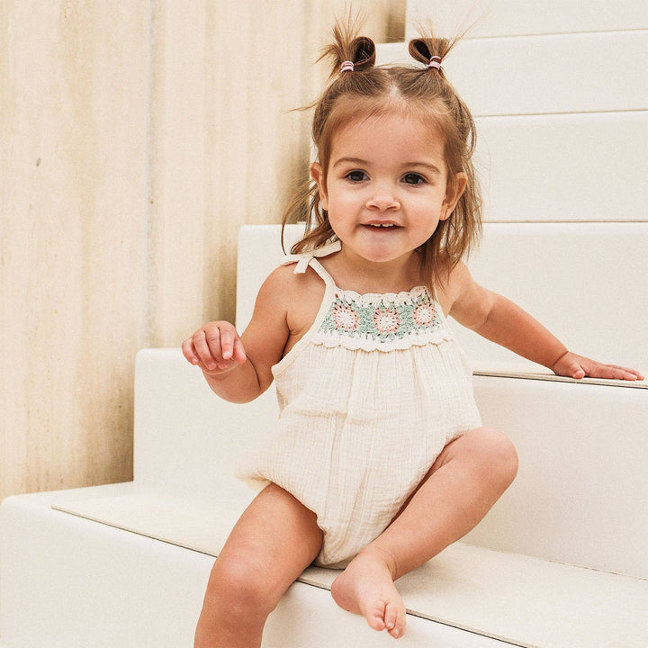 Crochet Woven Sleeveless Romper - Coconut