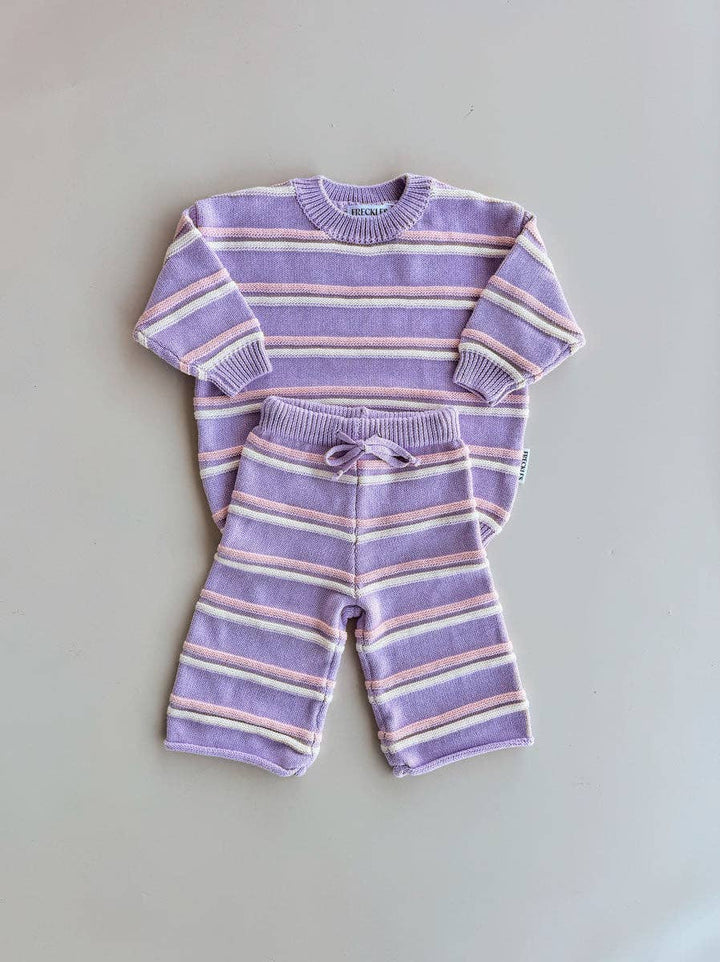 Raised Stripe Baby 2 piece Knit SET - Aster/Sweetpea/Snow