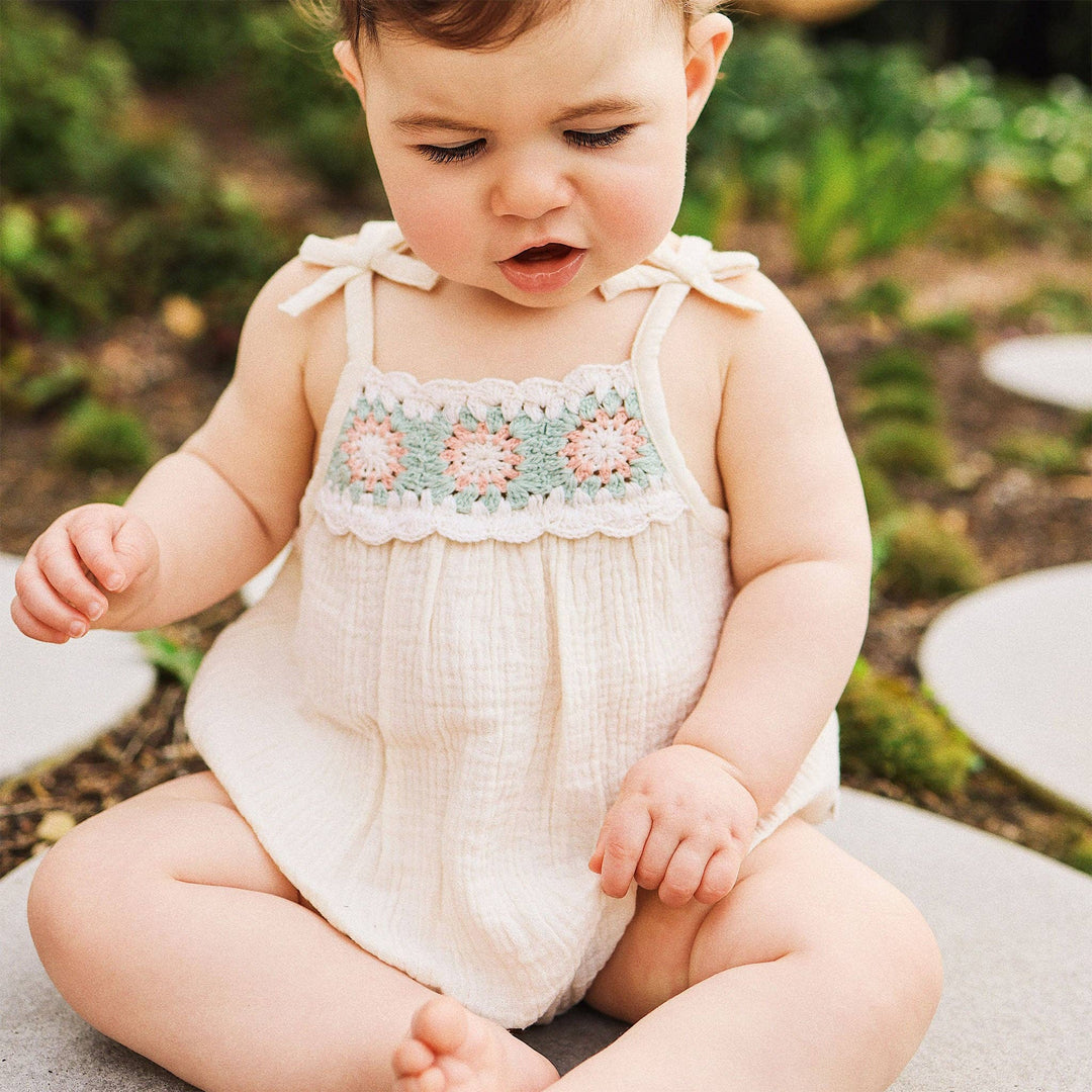 Crochet Woven Sleeveless Romper - Coconut