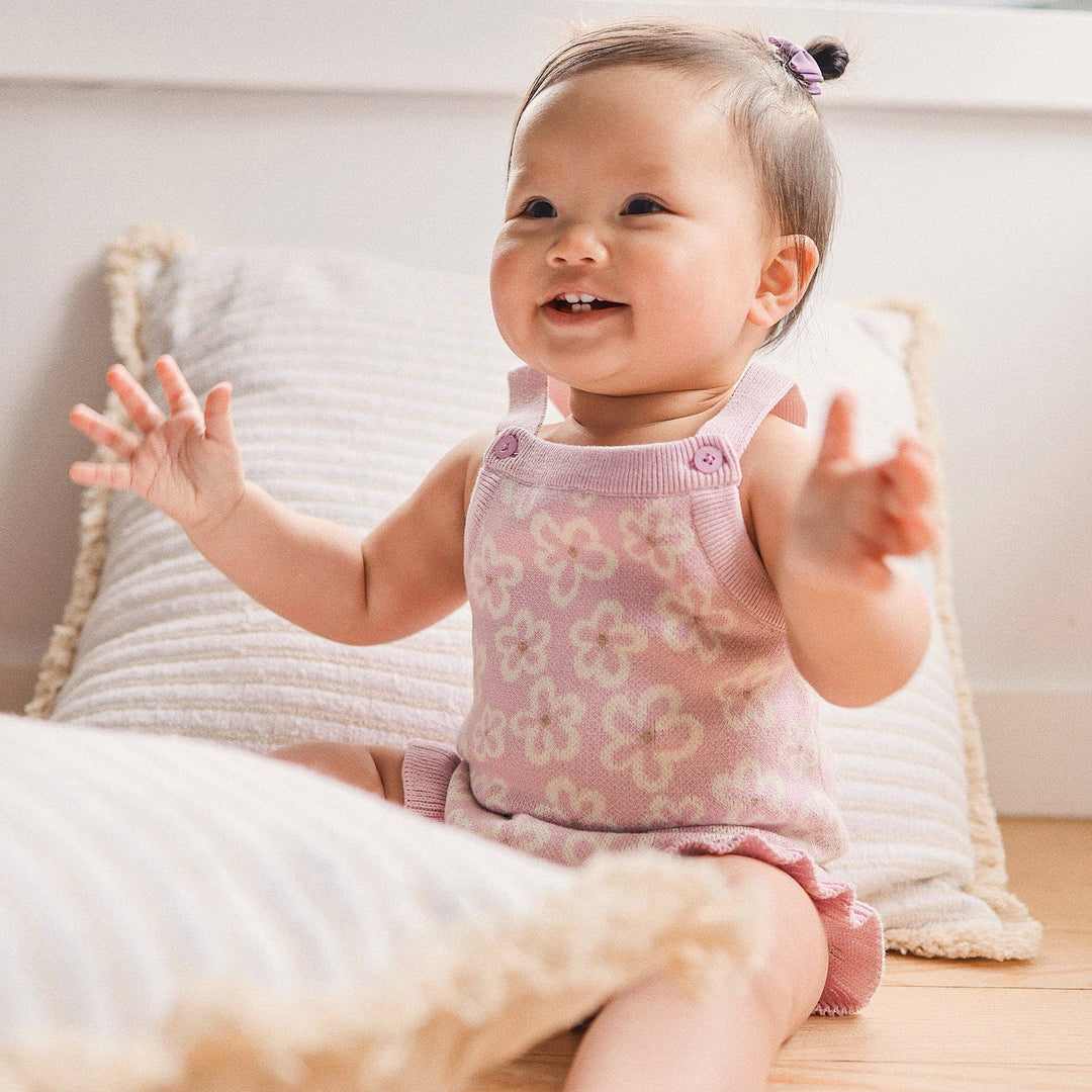 Jacquard Knit Frill Romper - Frangipani