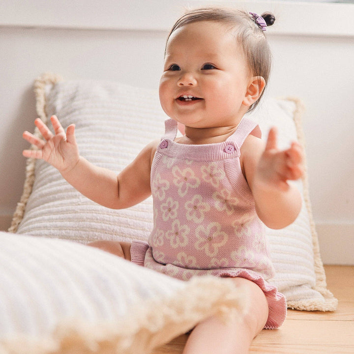 Jacquard Knit Frill Romper - Frangipani
