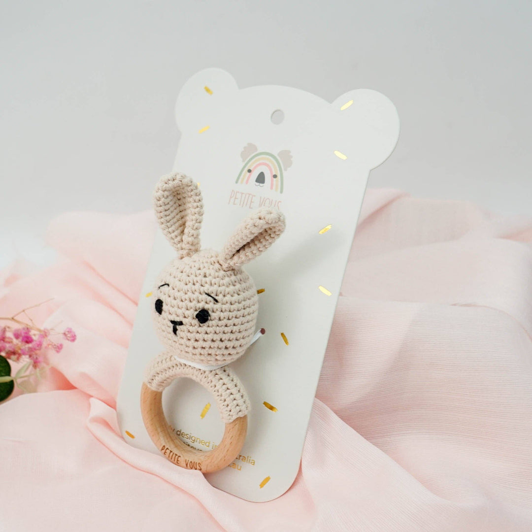 Petite Vous 100% Cotton Crochet Ring Rattle - Brodie Bunny