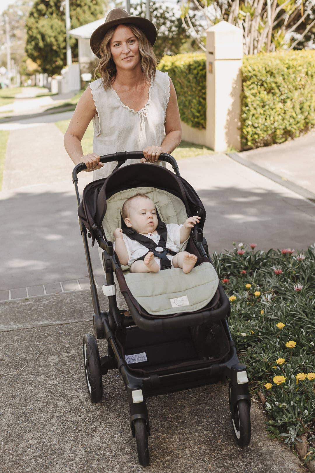 Sage & Pinstripe- French Linen Pram stroller Liner cushion