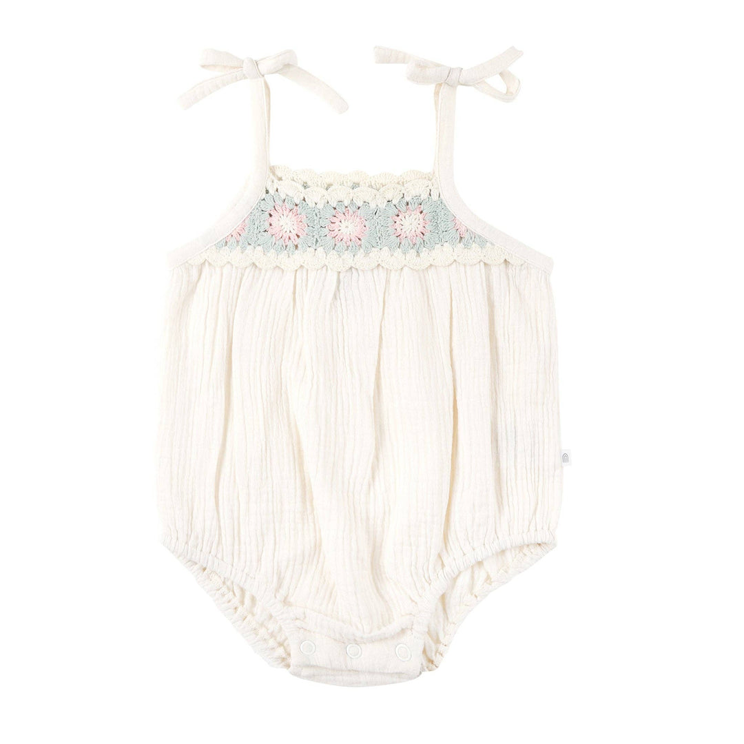 Crochet Woven Sleeveless Romper - Coconut