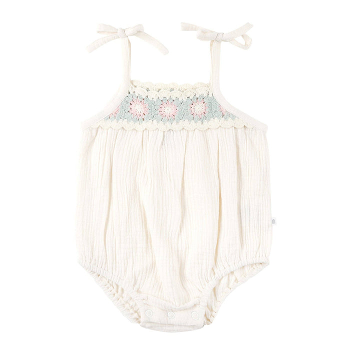Crochet Woven Sleeveless Romper - Coconut