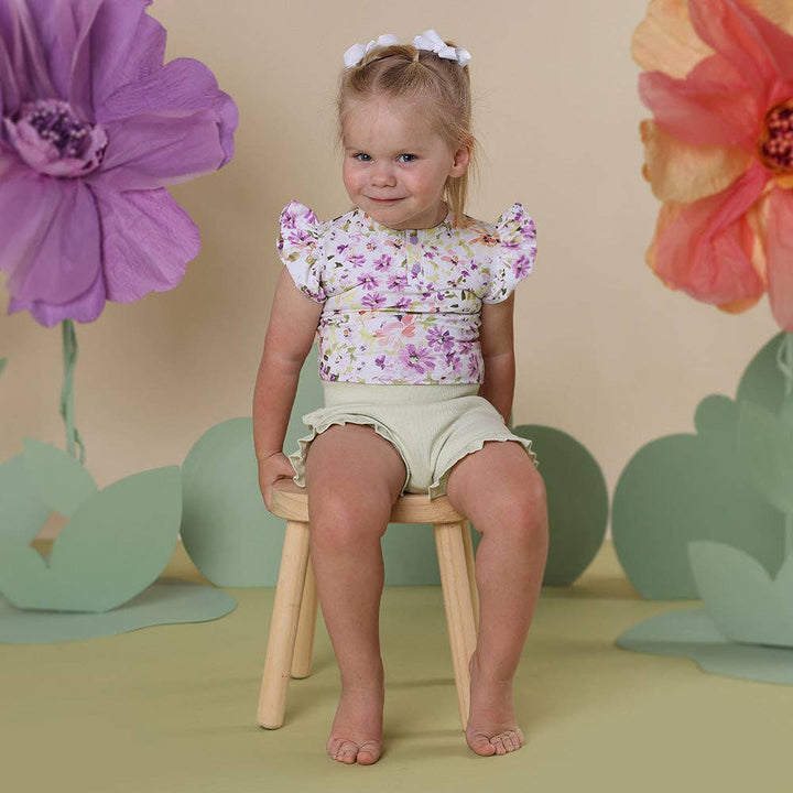 Isla Short Sleeve Organic Bodysuit with Frill