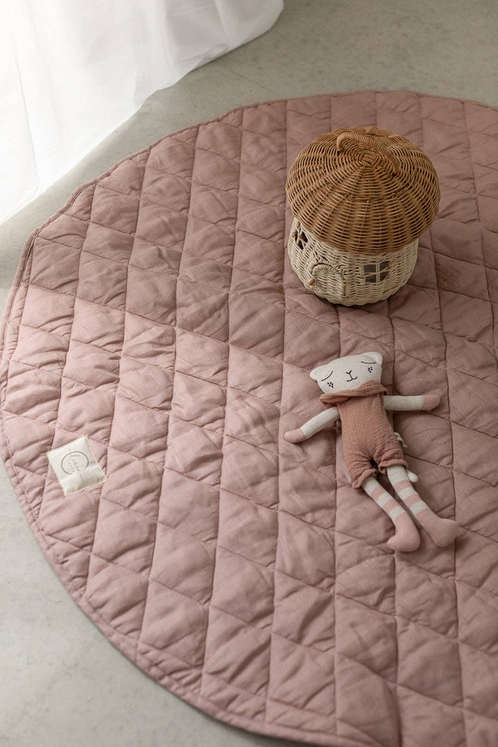 Dusty Rose & Gingham - French Linen Quilted Play Mat