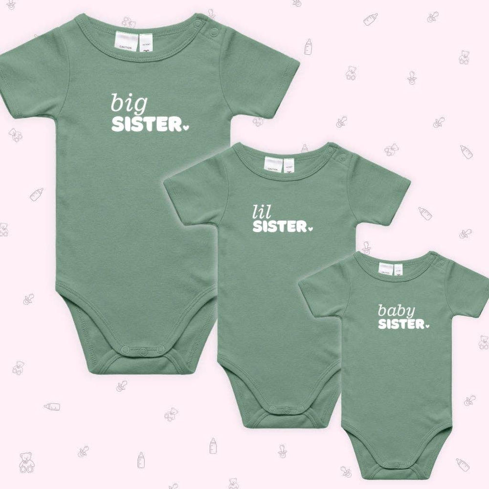 Infant Short Sleeve Romper - Baby Brother or Sister - Sage Green