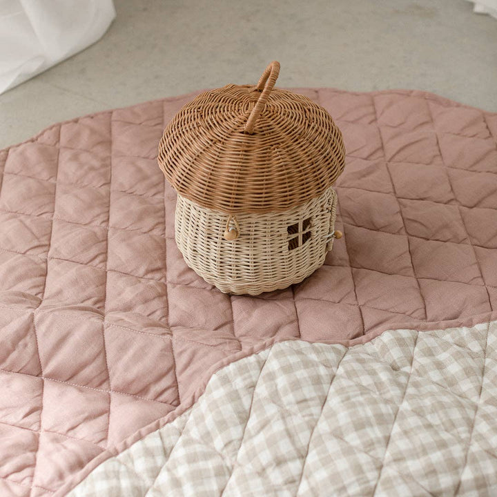 Dusty Rose & Gingham - French Linen Quilted Play Mat