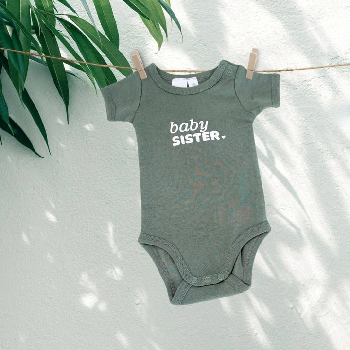Infant Short Sleeve Romper - Baby Brother or Sister - Sage Green