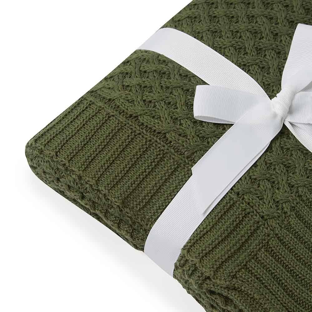 Olive Diamond Knit Organic Baby Blanket