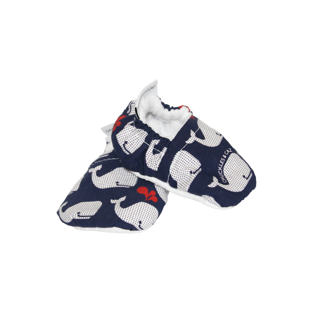 Navy & White Whales Baby Booties