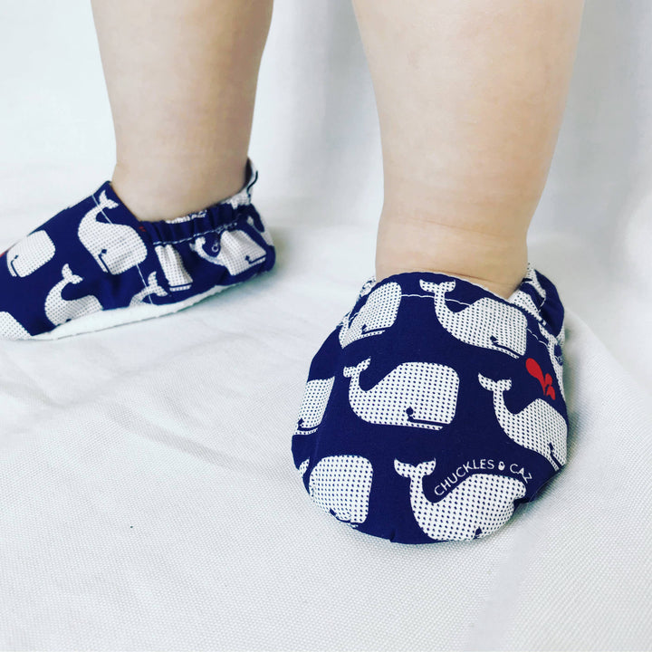 Navy & White Whales Baby Booties