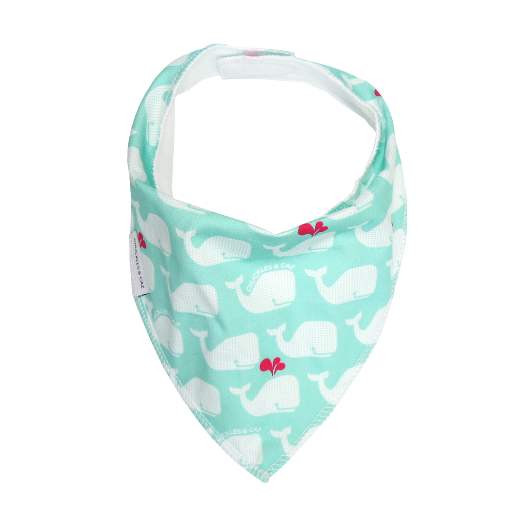 Aqua & White Whales Dribble Bib