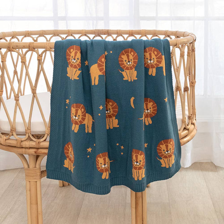 100% Cotton Knit Baby Blanket - Lion