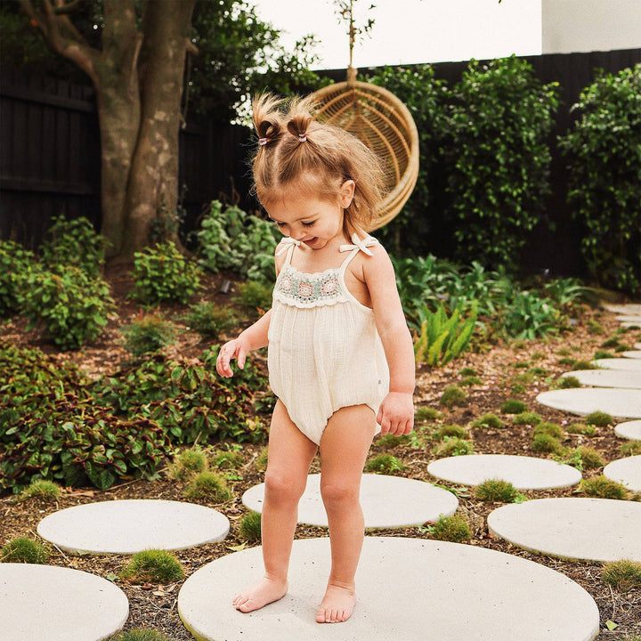 Crochet Woven Sleeveless Romper - Coconut