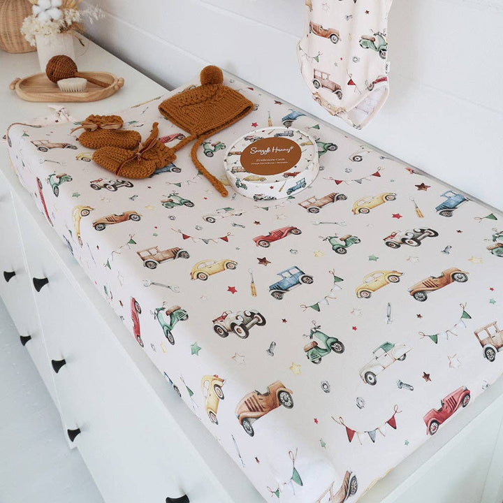 Vintage Cars Organic Bassinet Sheet / Change Pad Cover