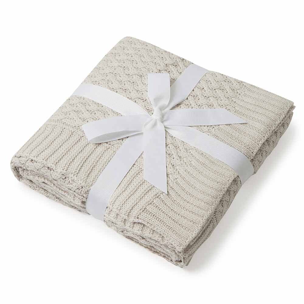 Warm Grey Diamond Knit Organic Baby Blanket