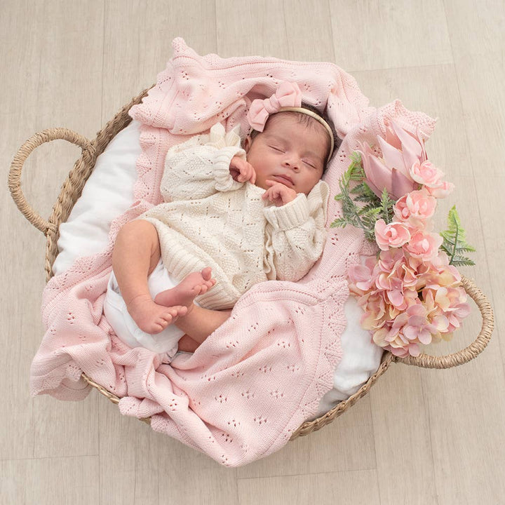 Bamboo/Cotton Heirloom Baby Blanket - Blush