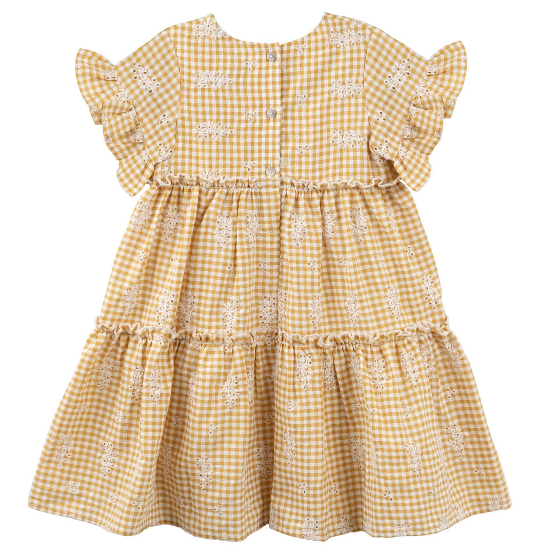 Alice Embroidered Gingham Dress - Yellow