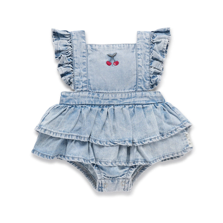 Cherry Tencel Denim Ruffle Playsuit Romper
