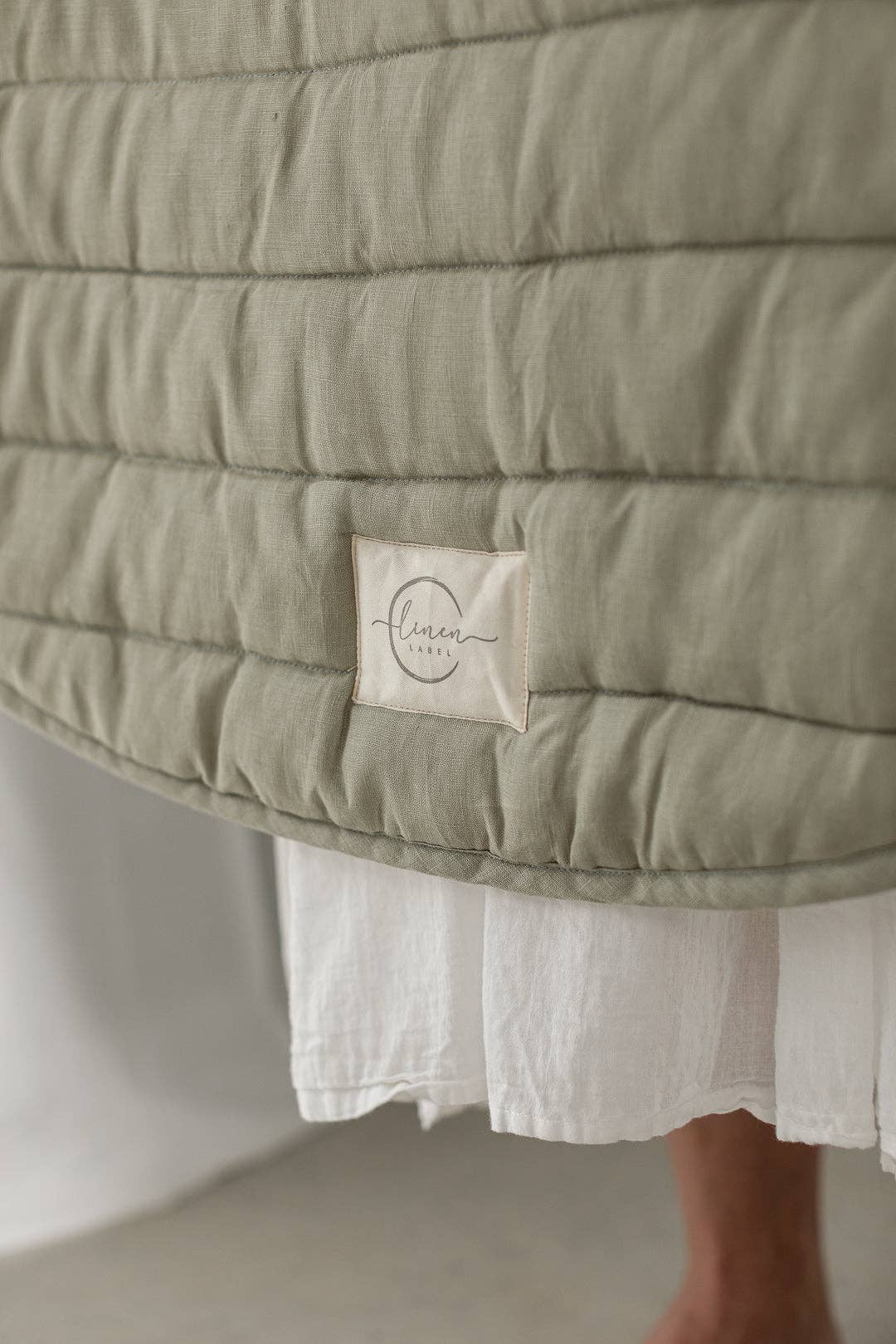 Soft Sage & Pinstripe - French Linen Baby Play Mat