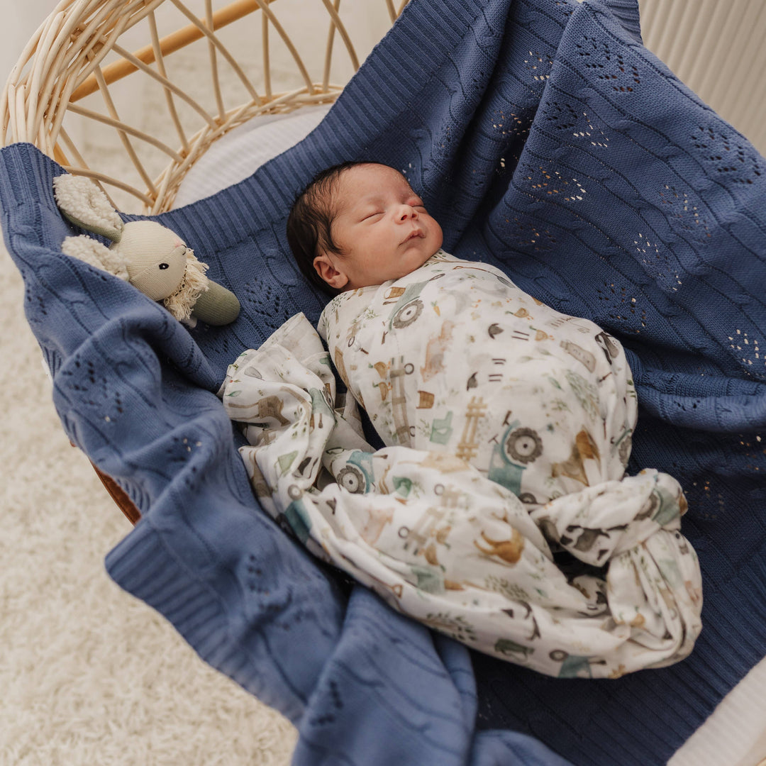 Farm Muslin Wrap & Dusty Blue Pram Clip Set