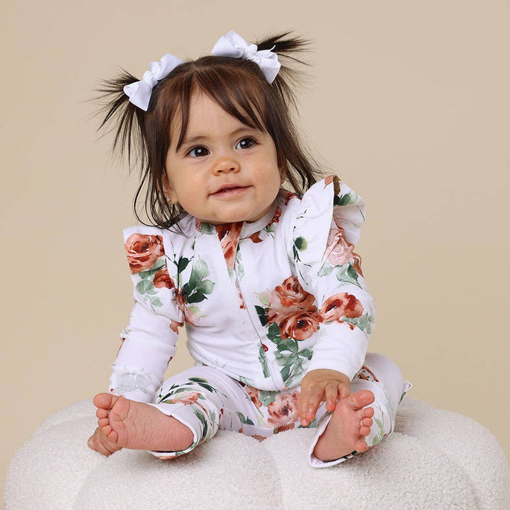 Rosebud Onesie Organic Snugglesuit Convertible Romper with Frill