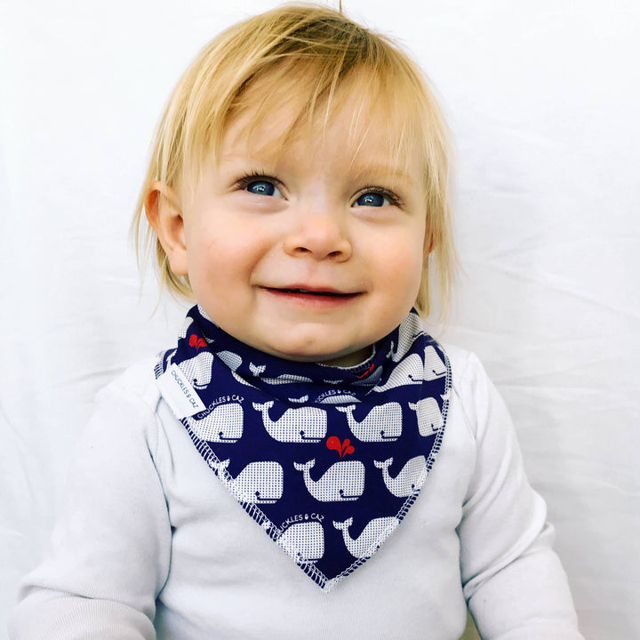 Navy & White Whales Dribble Bib