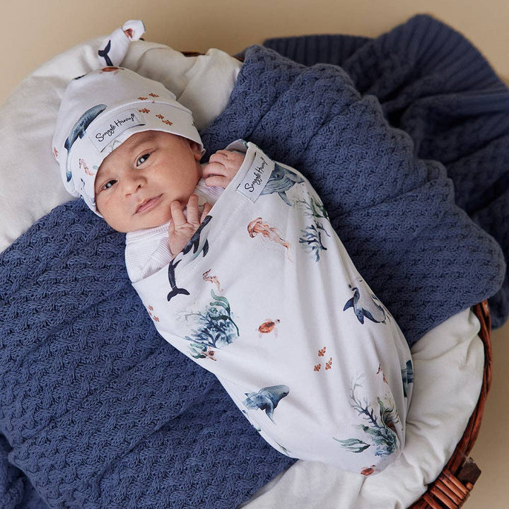 Ocean Organic Snuggle Swaddle & Beanie Set