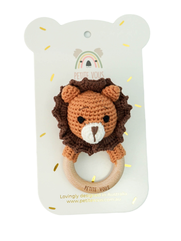 Petite Vous 100% Cotton Crochet Ring Rattle - Roary Lion